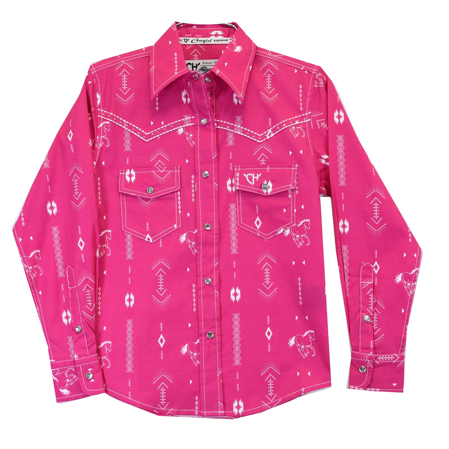 Cowgirl Hardware Kids Horse Aztec Shirt - Pink/white