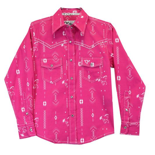 Cowgirl Hardware Kids Horse Aztec Shirt - Pink/white