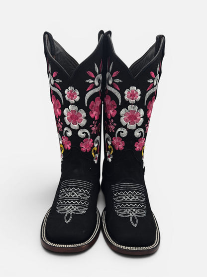 Kenia Womens Flower Embroidered Boots - Black
