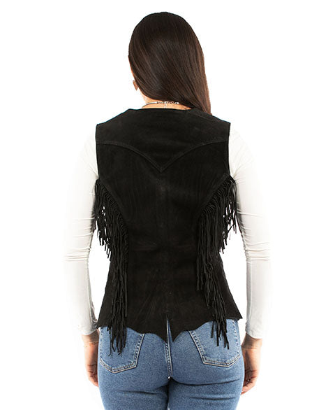 Scully Womens Bohemian Inspired Fringe Leather Vest - Black