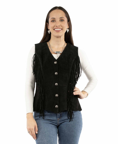 Scully Womens Bohemian Inspired Fringe Leather Vest - Black