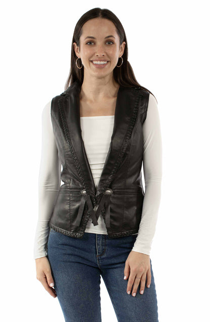 Scully Womens Whipstitch Studded Leather Vest - Black