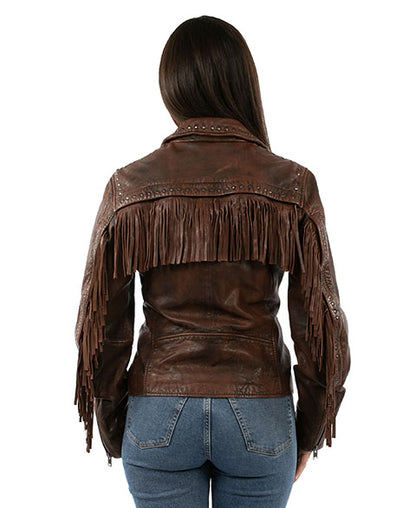 Scully Womens Studded Fringe Leather Jacket - Cognac