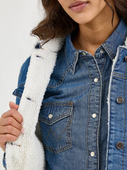 Wrangler Womens Wrangler Retro® Sherpa Lined Western Denim Jacket - Denim