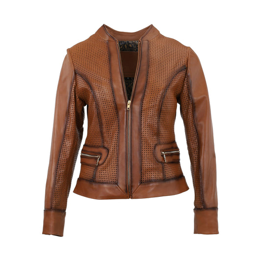 Womens Musa Leather Jacket - Cognac