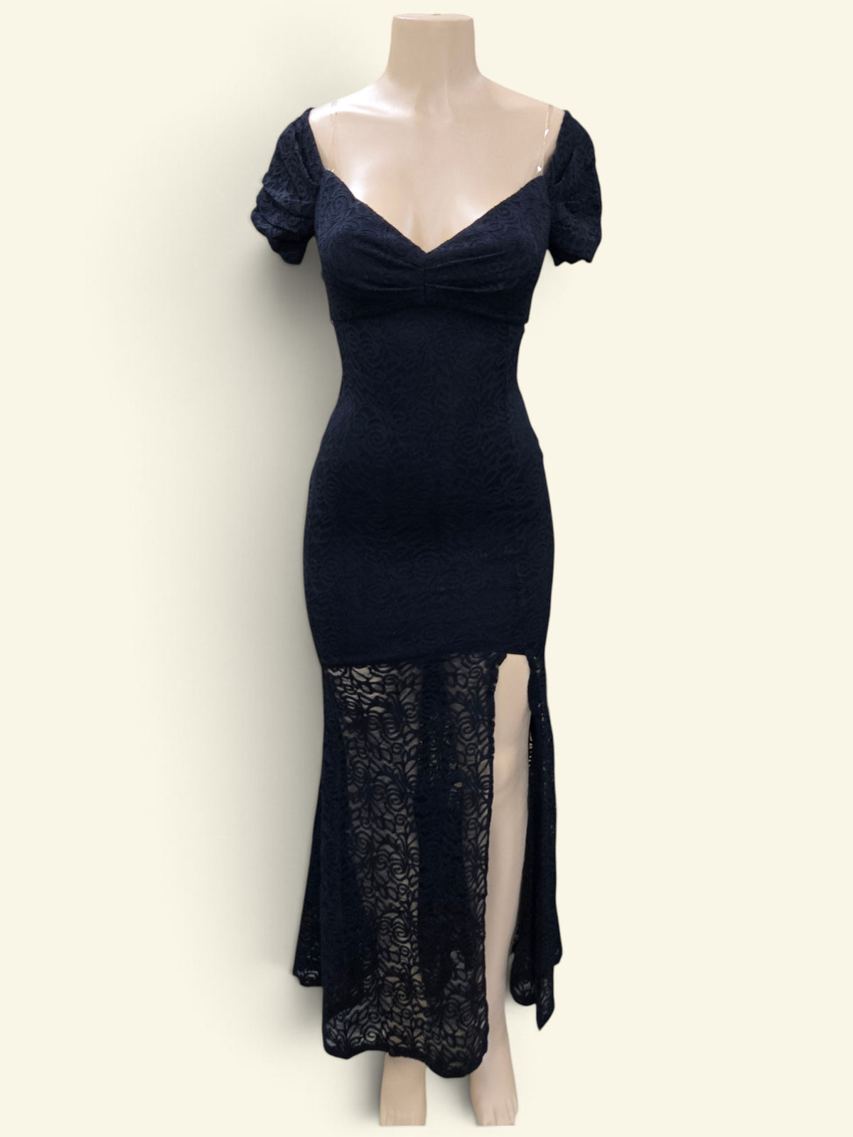 Womens Mesh Knee Slit Maxi Dress - Black