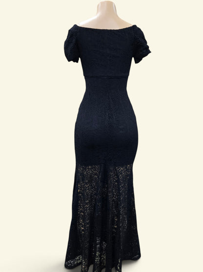 Womens Mesh Knee Slit Maxi Dress - Black