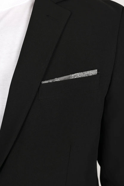 Platini Mens Modern Fit Date Nigh Blazer Grey Floral - Black