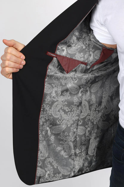 Platini Mens Modern Fit Date Nigh Blazer Grey Floral - Black