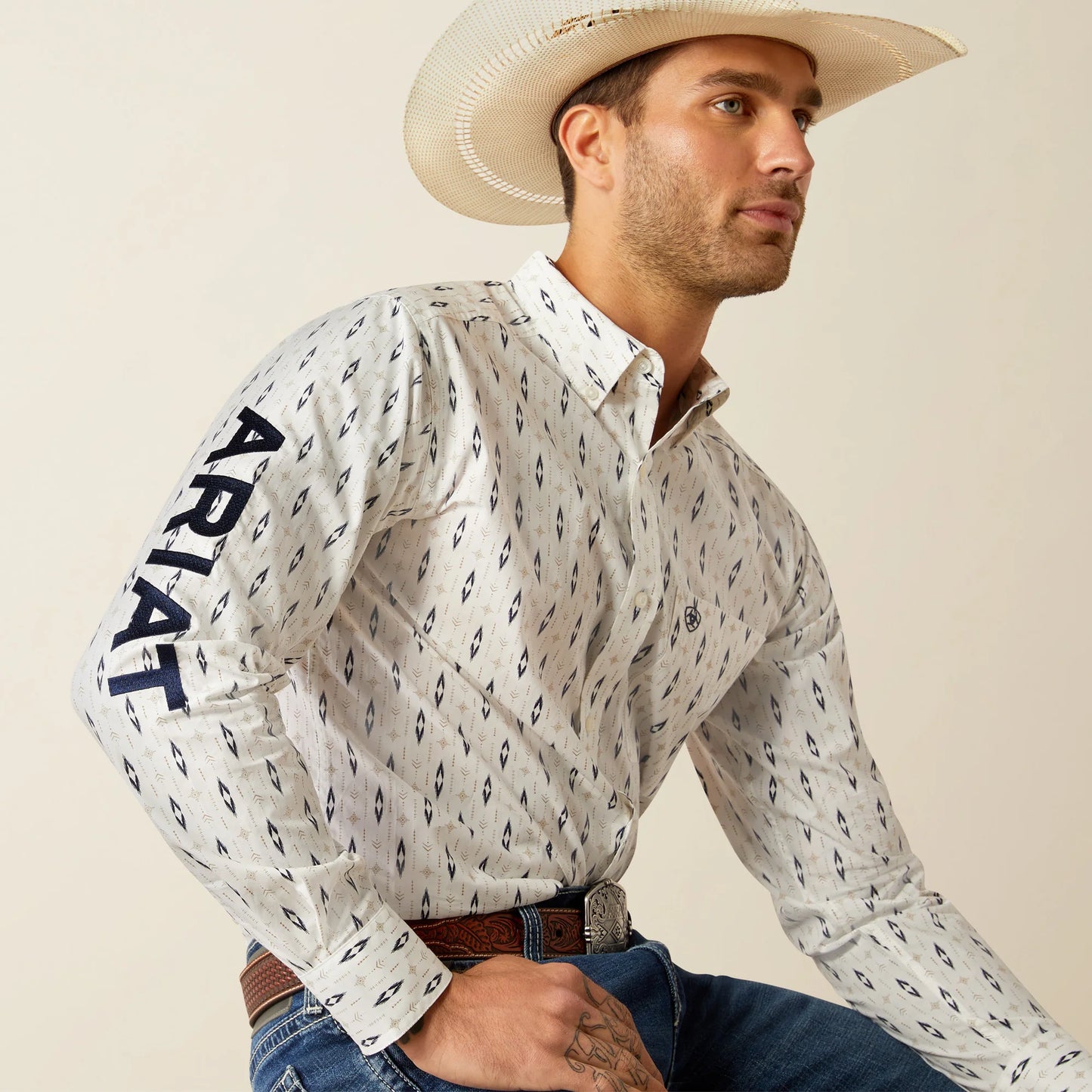 Ariat Mens Team Perkins Fitted Shirt (White/Navy)