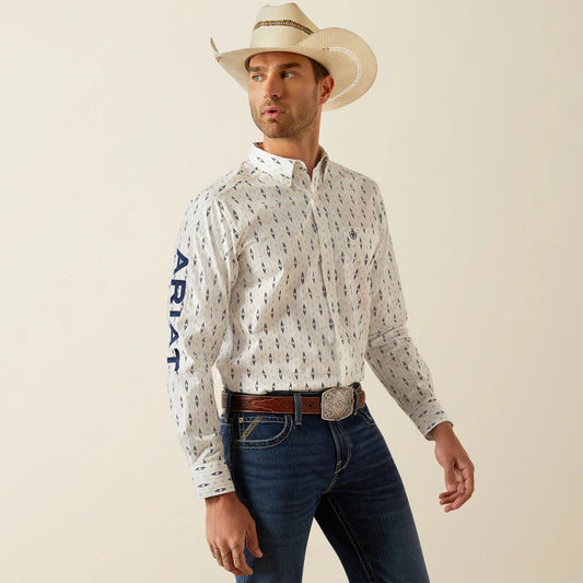 Ariat Mens Team Perkins Fitted Shirt (White/Navy)