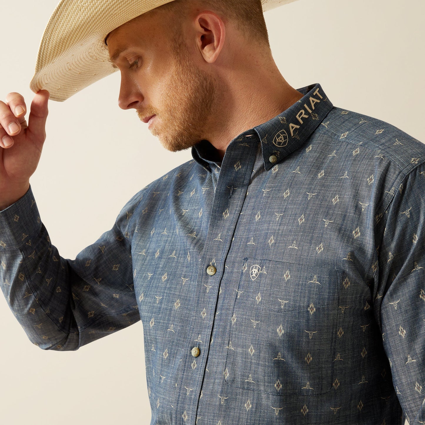 Ariat Mens Team Philibert Classic Fit Shirt - Chambray/Blue/Khaki