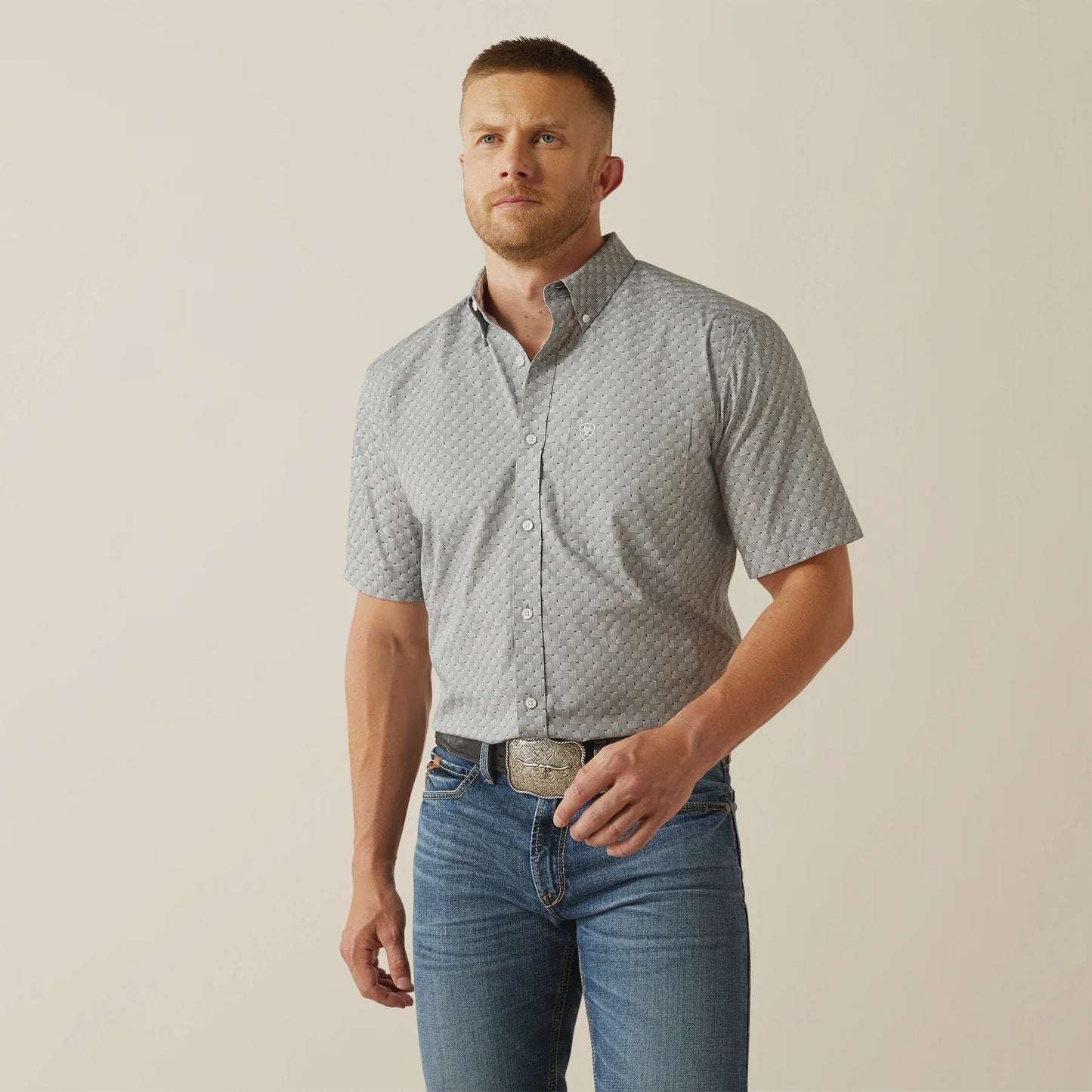 Ariat Mens Wrinkle Free Obert Short Sleeve Shirt - Grey