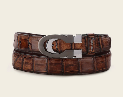 Cuadra Mens Alligator Leather Casual Belt Cinto - Honey BC366