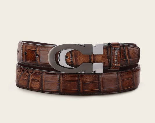 Cuadra Mens Alligator Leather Casual Belt Cinto - Honey BC366