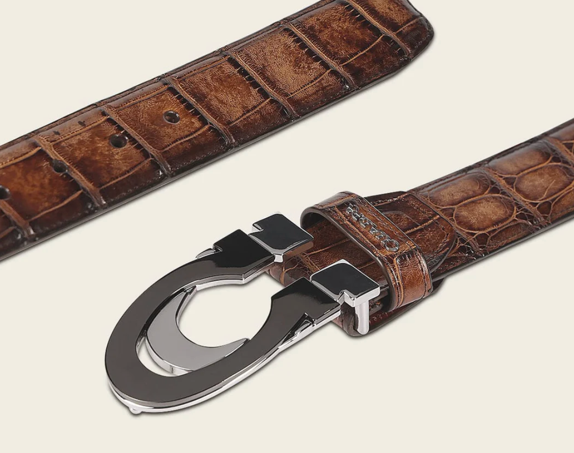 Cuadra Mens Alligator Leather Casual Belt Cinto - Honey BC366