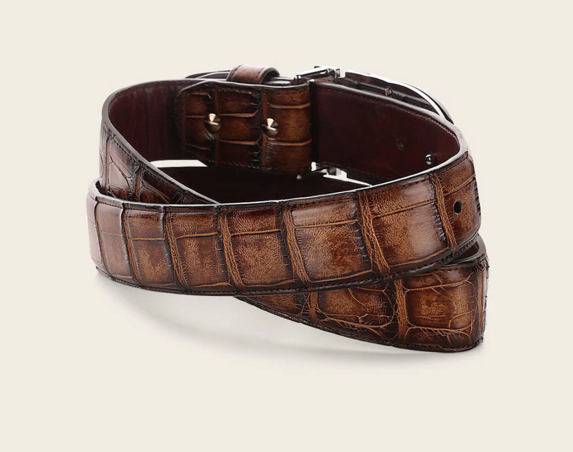 Cuadra Mens Alligator Leather Casual Belt Cinto - Honey BC366