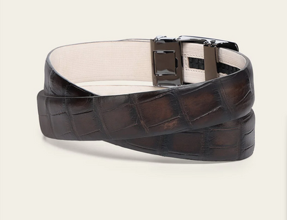 Cuadra Mens Alligator Leather Belt - Chocolate BC415