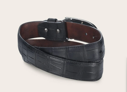 Cuadra Mens Alligator Leather Casual Belt Cinto - Black BC474