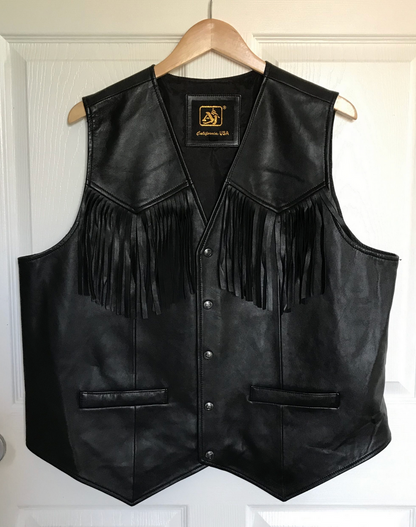 AJ Mens Western Fringe Leather Vest – Beige, Black