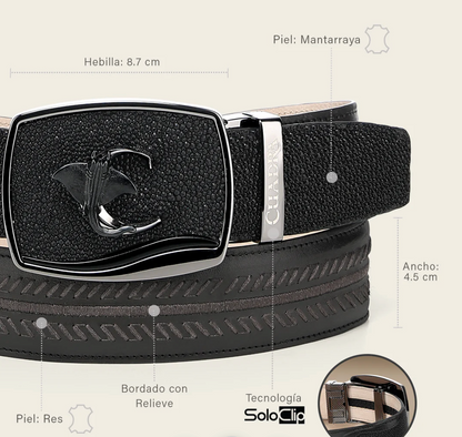 Cuadra Mens Mantaraya Pin Belt - Black BC475