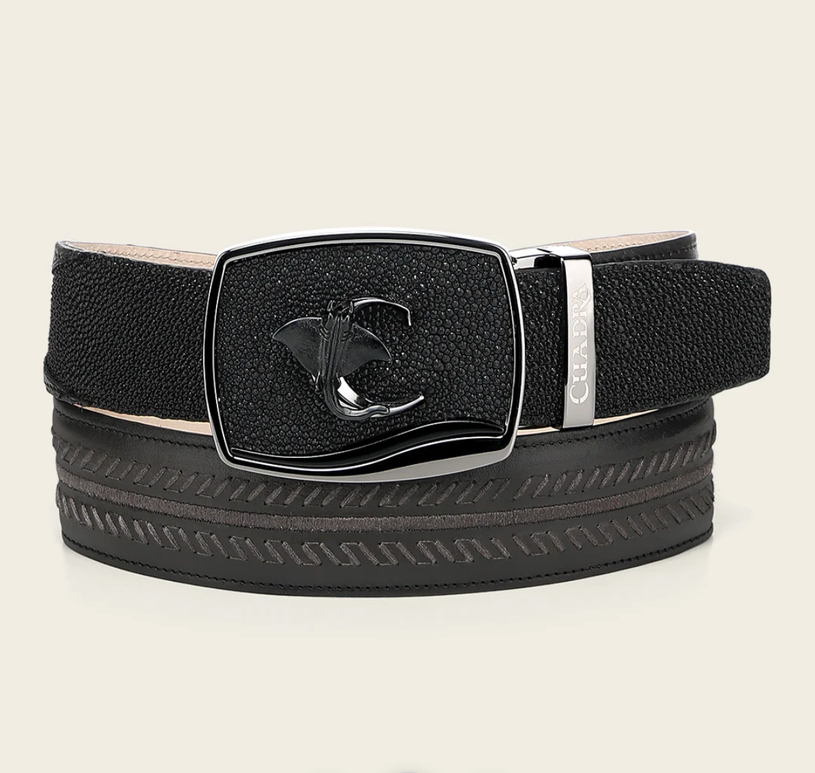 Cuadra Mens Mantaraya Pin Belt - Black BC475