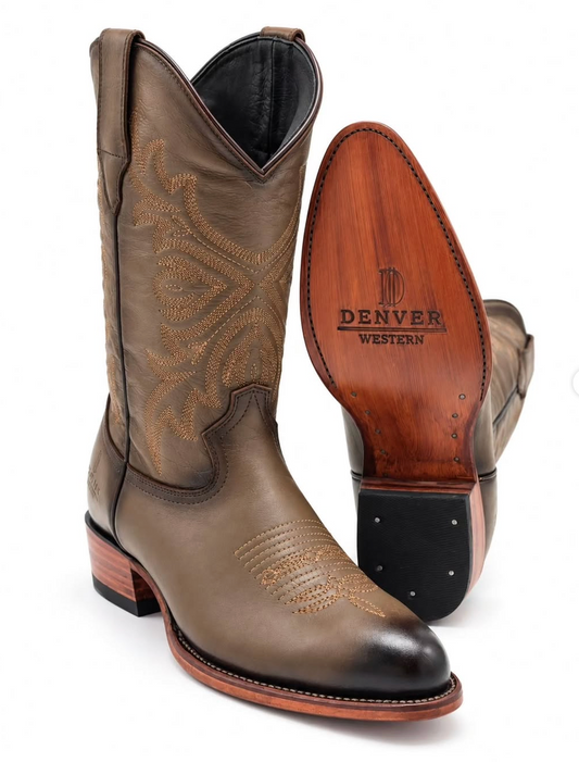 Denver Mens Ringo Western Oval Toe Boot- Brown