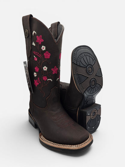 Selena Womens Flower Embroidered Boots - Brown