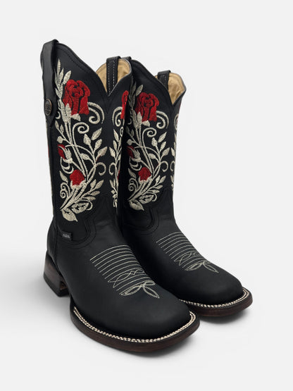 Sidney Womens Rose Embroidered Rodeo Boots