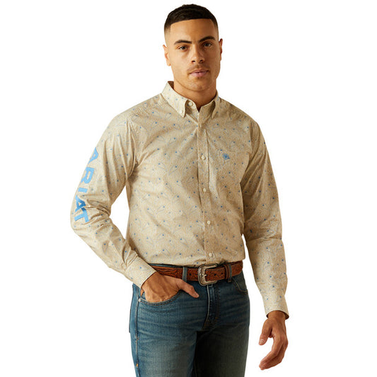 Ariat Mens Team Alder Fitted Shirt - Khaki/Blue