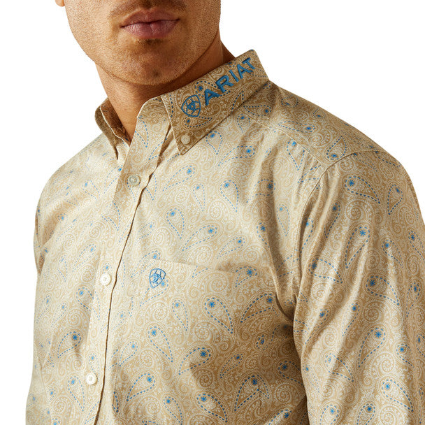 Ariat Mens Team Alder Fitted Shirt - Khaki/Blue