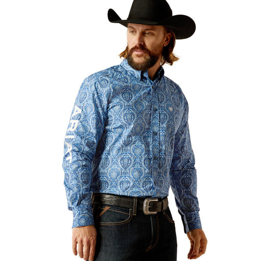 Ariat Mens Team Kellan Fitted Shirt - Blue/White
