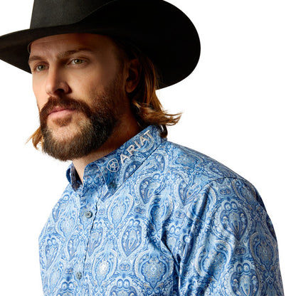 Ariat Mens Team Kellan Fitted Shirt - Blue/White