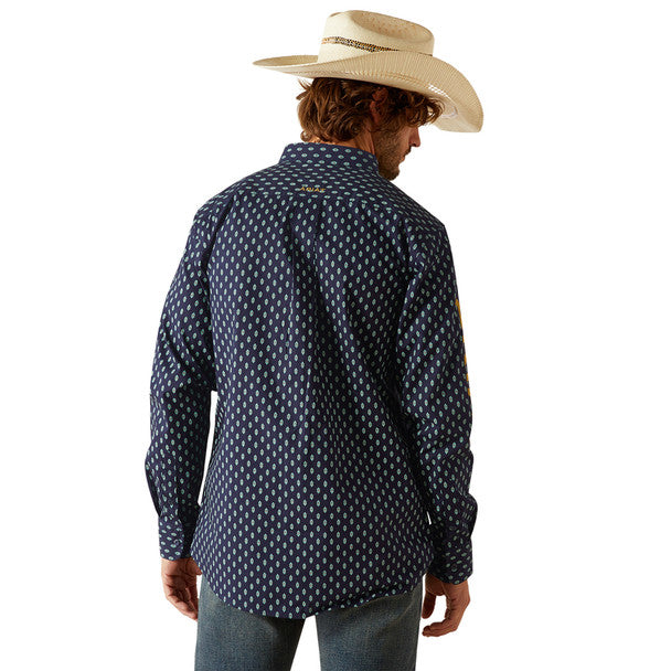 Ariat Mens Team Powell Fitted Shirt - Navy/Gold
