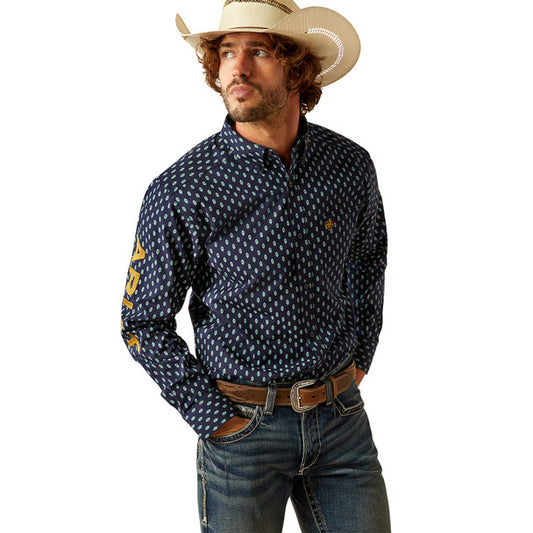 Ariat Mens Team Powell Fitted Shirt - Navy/Gold
