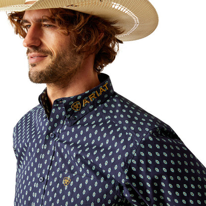 Ariat Mens Team Powell Fitted Shirt - Navy/Gold