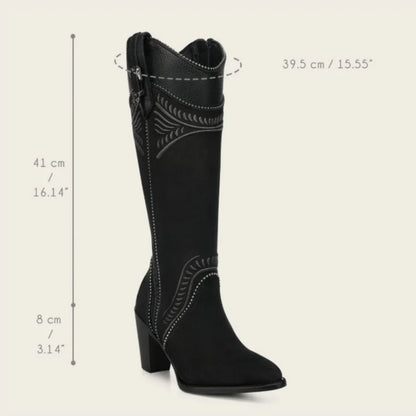 Cuadra Womens Veronica Nobuck Tall Leather Boot - Black