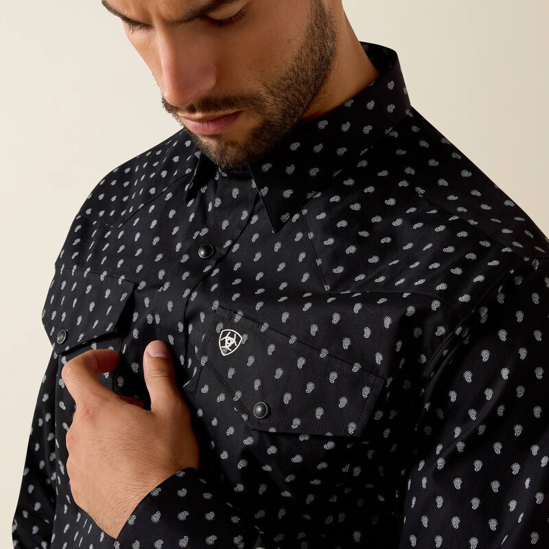 Ariat Mens  Truth Fitted Snap Shirt - Black Paisley Print