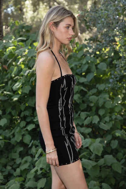 Elsie Womens Western Embroidery Stretch Mini Dress - Black