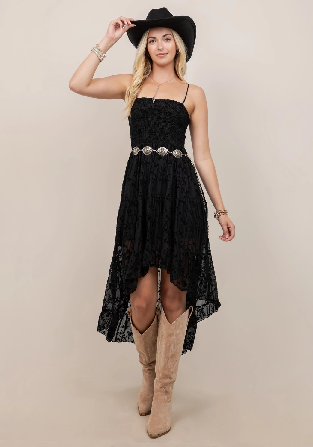 Saints & Hearts Womens Smocking Detailed Dress - Black