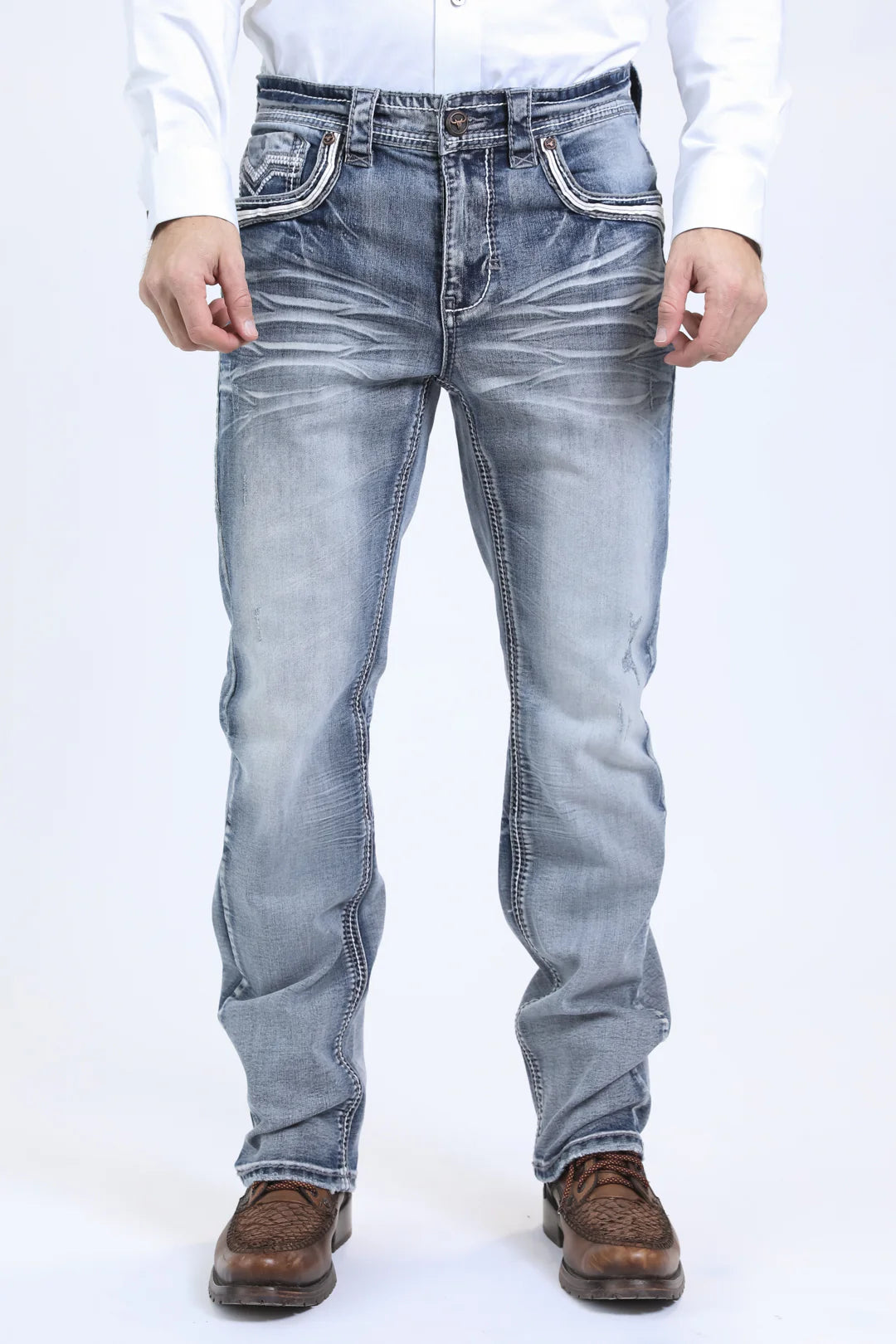 Platini Mens Holt Slim fit Boot Cut Jeans - Light Blue