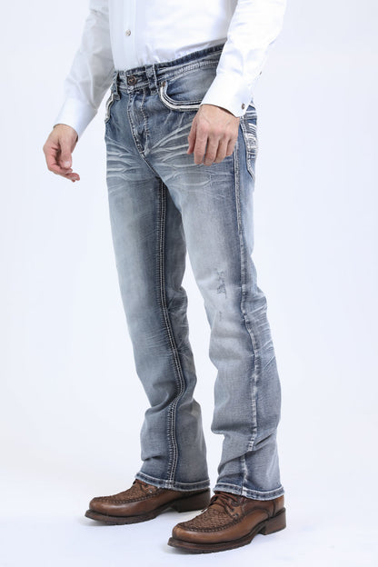 Platini Mens Holt Slim fit Boot Cut Jeans - Light Blue