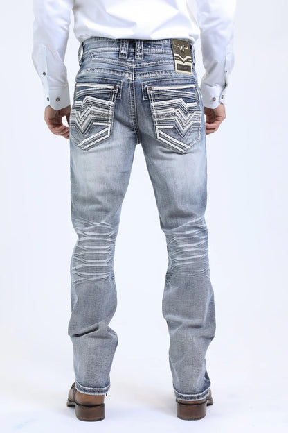 Platini Mens Holt Slim fit Boot Cut Jeans - Light Blue