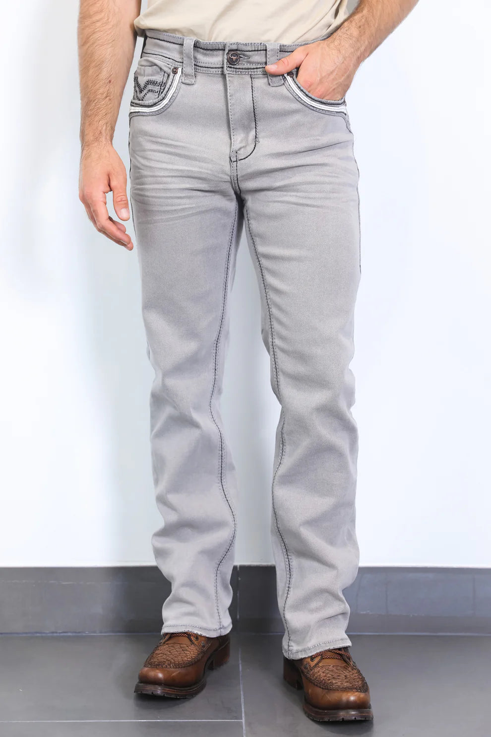 Platini Mens Holt Slim Boot Cut Jeans Grey