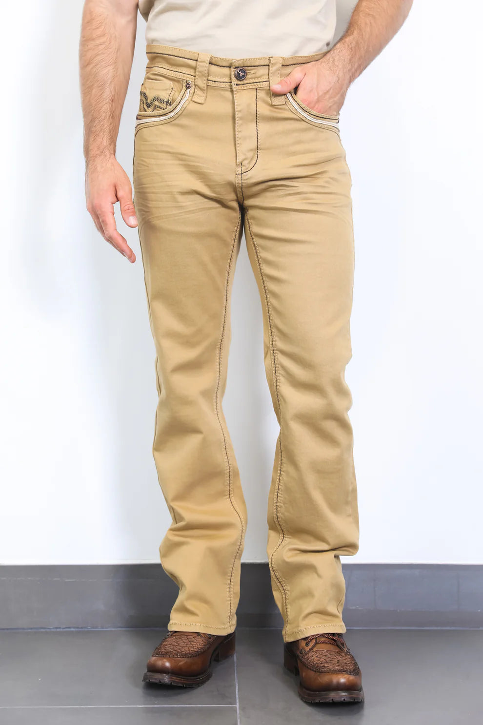 Platini Mens Holt Slim Boot Cut Jeans - Sand