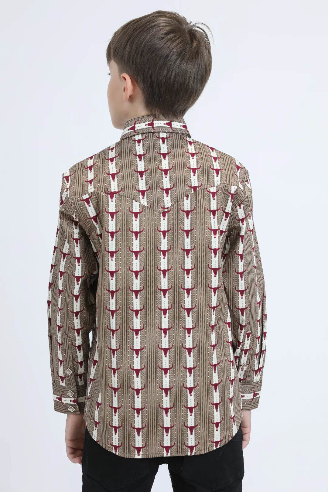 Platini Boys Bull Print Diamond Snap Shit - Khaki