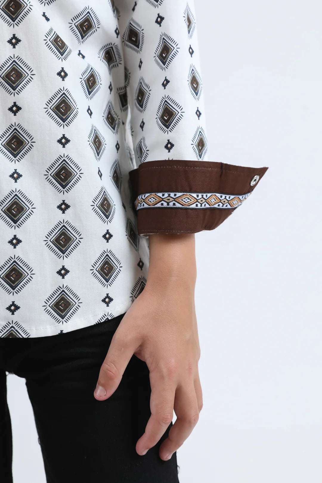 Platini Boys Diamond Print Modern Fit Shirt w/ Diamond Snaps - Black, White