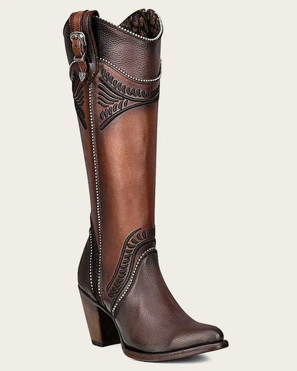 Cuadra Womens 'La Reina' Embroidered Tall Boot - Chocolate CU583