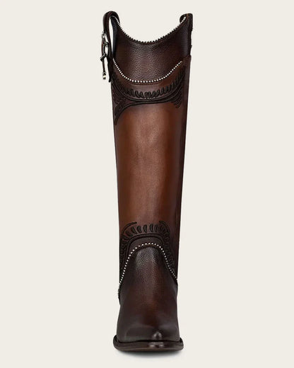 Cuadra Womens 'La Reina' Embroidered Tall Boot - Chocolate CU583