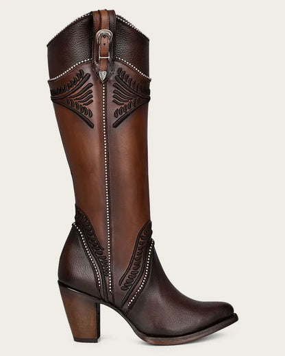 Cuadra Womens 'La Reina' Embroidered Tall Boot - Chocolate CU583